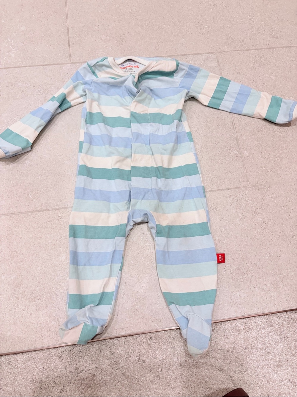 Magnetic Me Pastel Blue, Mint & Cream Striped Footed Pajama